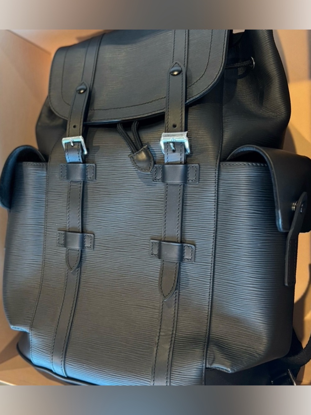 Louis Vuitton Christopher MM Backpack – Black Epi Leather, Full Set